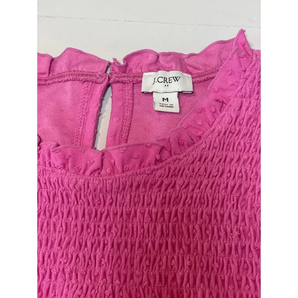 J.Crew Pink Ruffle Neck Sleeveless Top Cotton Blend Textured Lightweight Size M